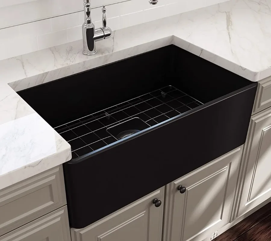 Kitchen black ceramic sink front semi-embedded sink large single sink