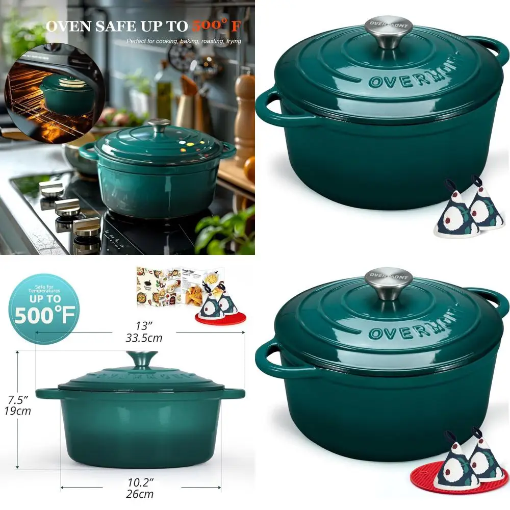 

5.5-Quart Enamel-Coated Cast Iron Dutch Oven Set with Lid and Cotton Potholders - Versatile Cookware for Braising, Stews, Roasti