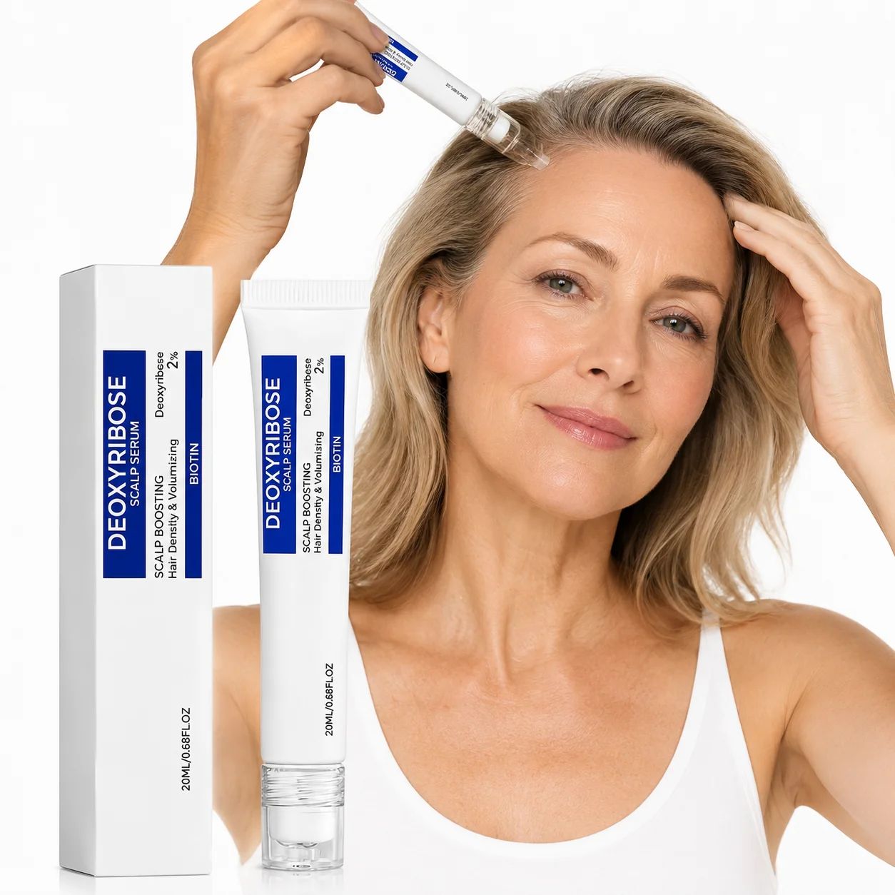 Scalp Boosting Serum 2% Deoxyribose Biotin Hair Volumizing Essence Roller Ball Massage Applicator Refreshing Leave-In Hair Care