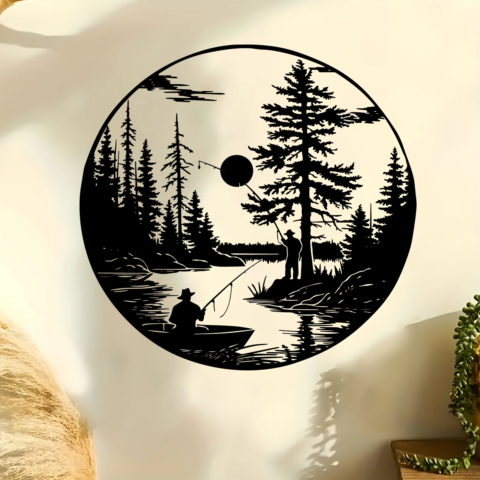 Fishing Scene Metal Wall Art, Rust‑Resistant Living Room Garden Outdoor Decor, Father's Day Labor Day Fishing‑Theme Gift
