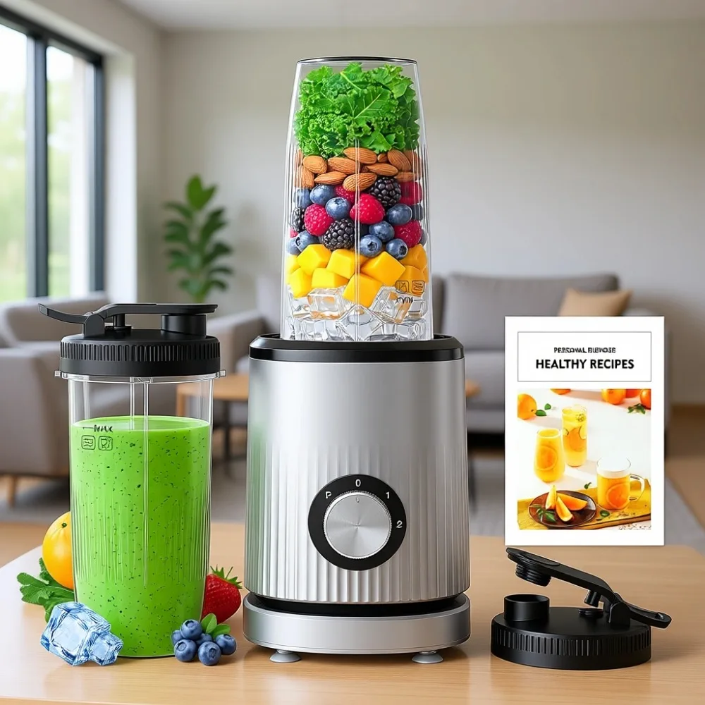 

Портативный персональный блендер для смузи с 2 стаканами по 24 унции и дополнительной крышкой для коктейлей, соков, детского питания и полезных рецептов