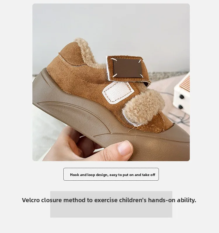 2026 Winter Neue Kinderschuhe Mädchen Koreanischer Stil Lammwolle Mädchen Baumwollschuhe Verdickte Samt-Warme Anti-Kick Fell-Schuhe – Detail 5