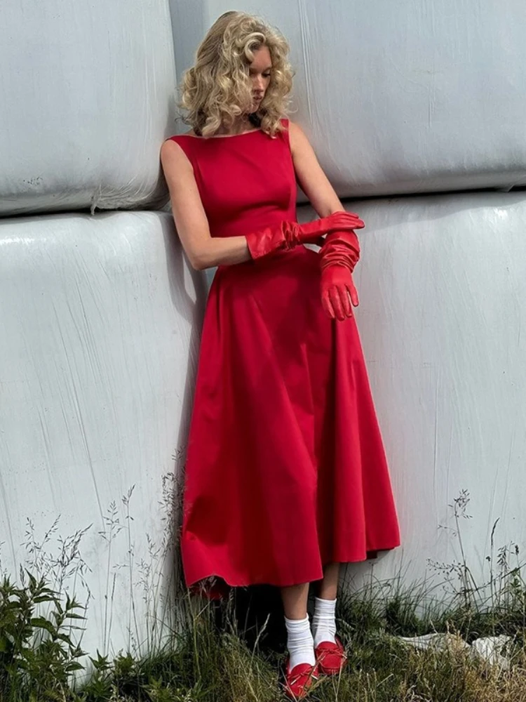 

Womens Summer Sleeveless A-line Wedding Dress 2025 Ladies Backless Zipper High Waist Tunics Red Party Evening Dresses Prom Gowns