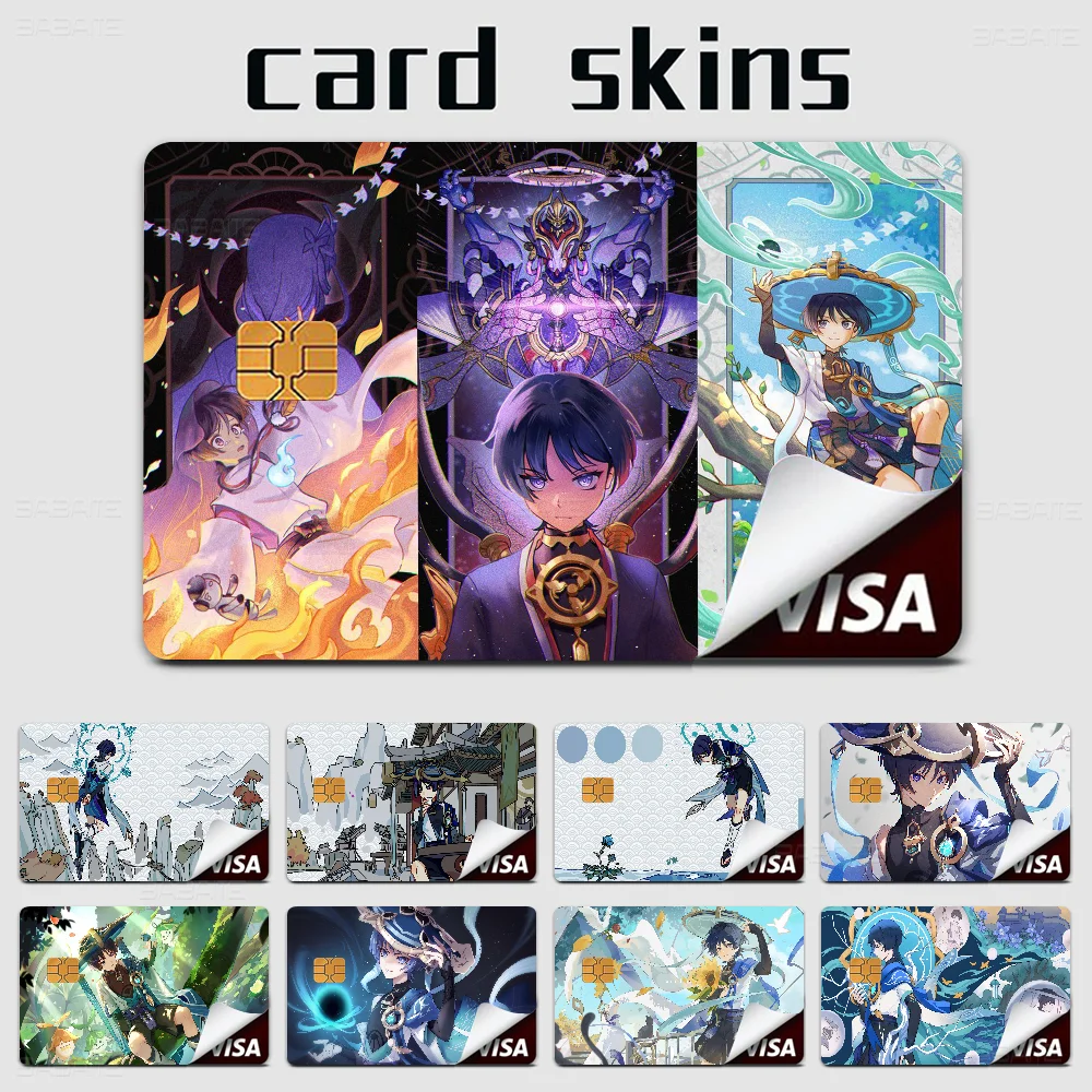 Anime Genshin Impact Wanderer Poker Sticker Film Tape Skin For Credit Card Debit Card Cartoon Waterproof Stickers Small Chip