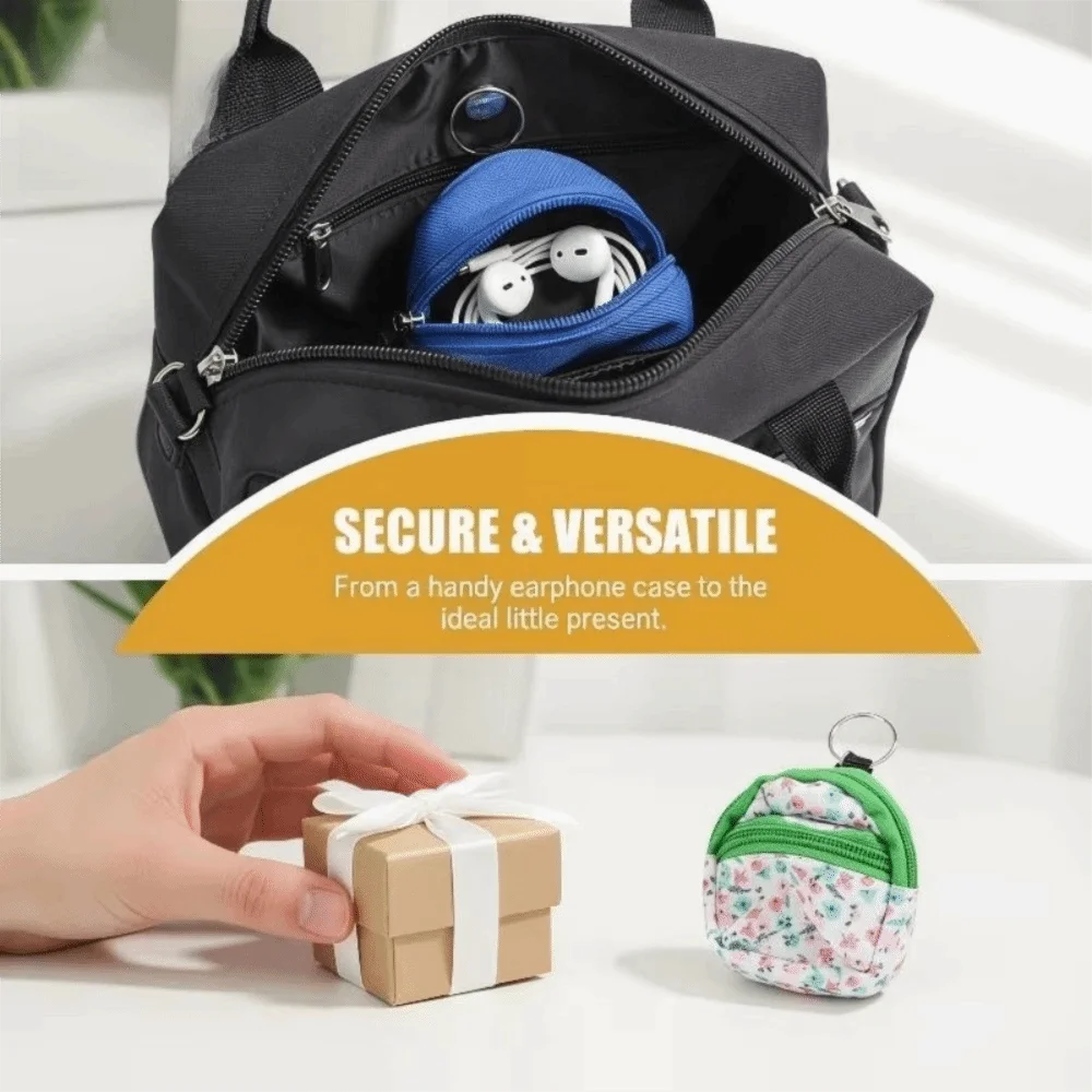 Metal Key Ring Backpack Coin Purse Nylon Backpack Shape Mini Storage Bag Multicolor Zipper Closure Keychain Pouch