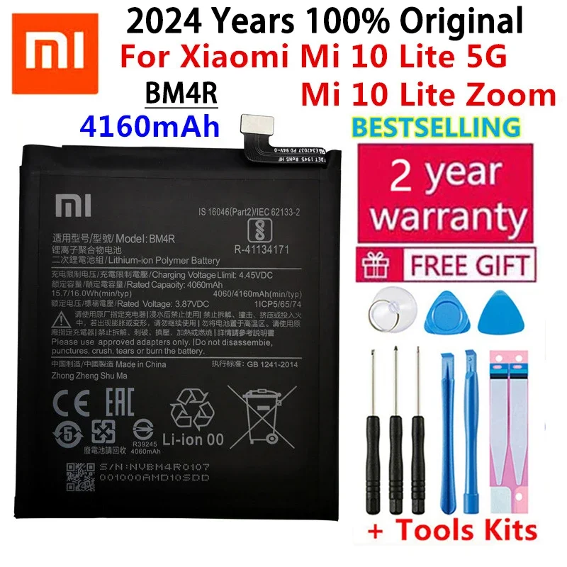 XIAO MI-Phone Battery for Xiaomi, BM4R,4160mAh,Xiaomi Mi 10 Lite,5G, Zoom Replacement Batteries,Fast Shipping,100% Original