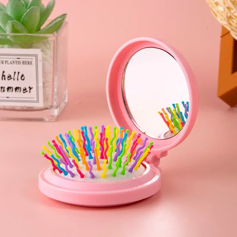 Plastic Mini Comb Cute Small Size Hair Comb With Folding Mirror Round Pocket Haircomb Air Cushion Fashion Folding Styling Tools