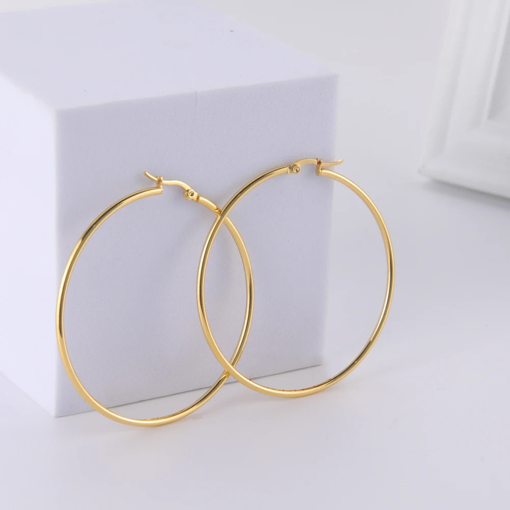 Simple Gold Color Hoop Earrings Punk Big Circle Earrings Jewelry for Women Stainless Steel Earrings New Fashion Gift