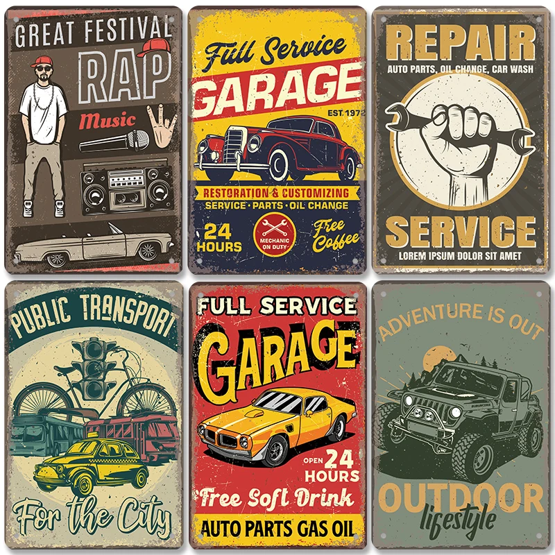 Classic Garage Plaques Metal Tin Signs Vintage Car Motor Oil Gasoline Metal Plate Wall Decor Garage Club Bar Man Cave