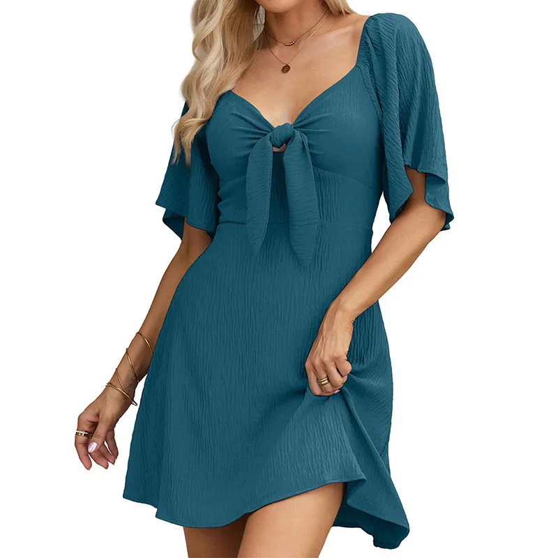 

2024 Summer New Fashion European and American Women Large-size Medium and Long Dress with Short Sleeves