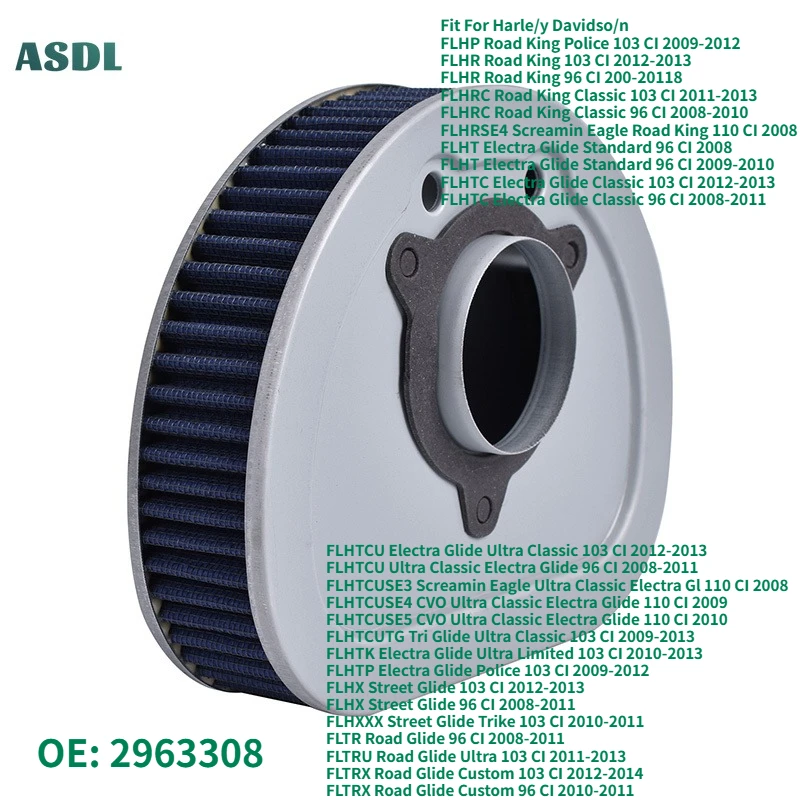 

Motorcycle Air Filter Cleaner for Harle/y FLHR FLHTCU FLHTCUI FLHTCUSE FLHTI FLHTP FLHX FLHXI FLHP FLHT Electra Glide 2963308