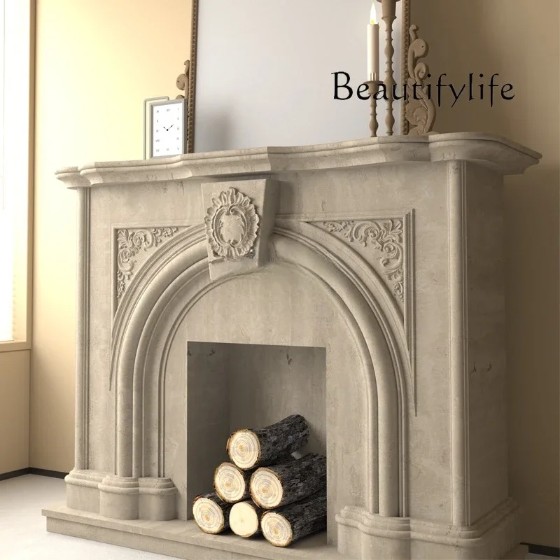 

Small apartment living room background wall decorative fireplace cabinet solid wood fireplace frame Middle porch cabinet