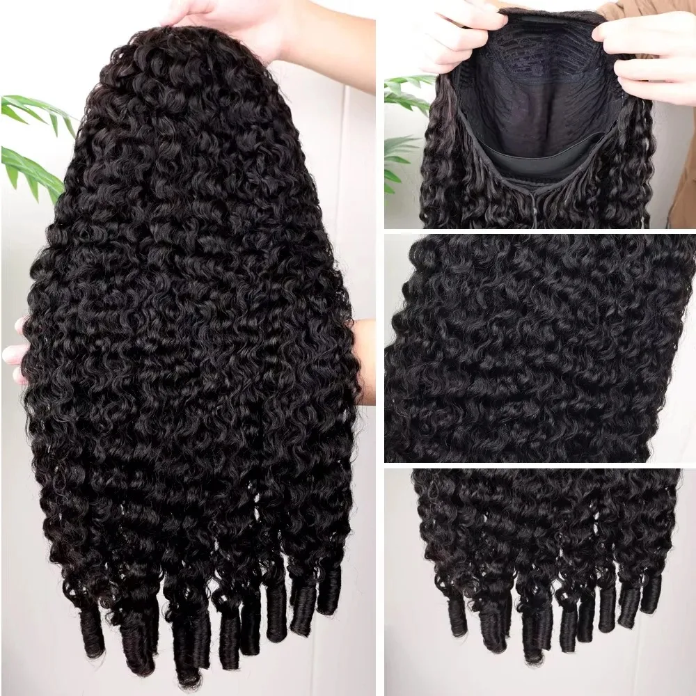 Burmese Curly Upgrade 3 IN 1 Half Wigs Human Hair Glueless Wig Human Hair Half Wig Drawstring 260 Density Burmese Curly Hair Half Wig On Sale