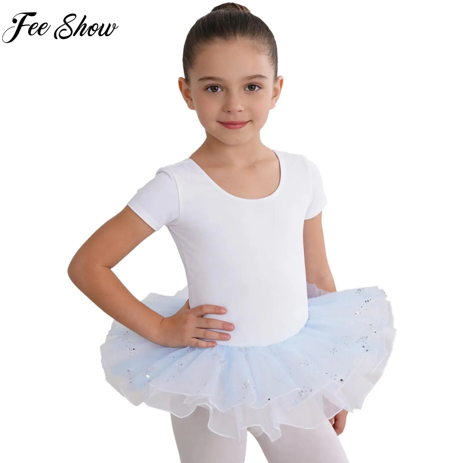 

Kids Girls Gymnastics Ballet Performance Dance Outfit Elastic Waistband Glittery Sequin Layered Tulle Sequined Gauze Stage Skirt