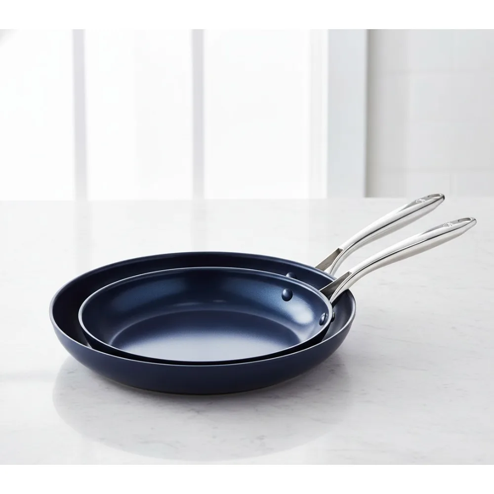 

Набор сковородок с твердым анодированным керамическим антипригарным покрытием, без PFAS, можно мыть в посудомоечной машине и в духовке, идеально подходит для домашнего использования