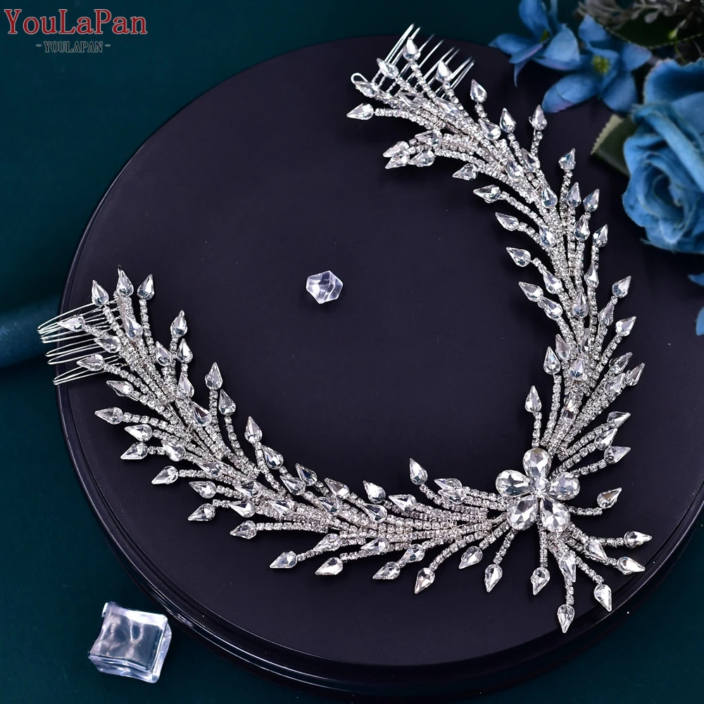 

YouLaPan Bridal Headband with Comb Wedding Hair Accessories Rhinestone Headpiece Woman Headdress Bride Tiara for Party HP542