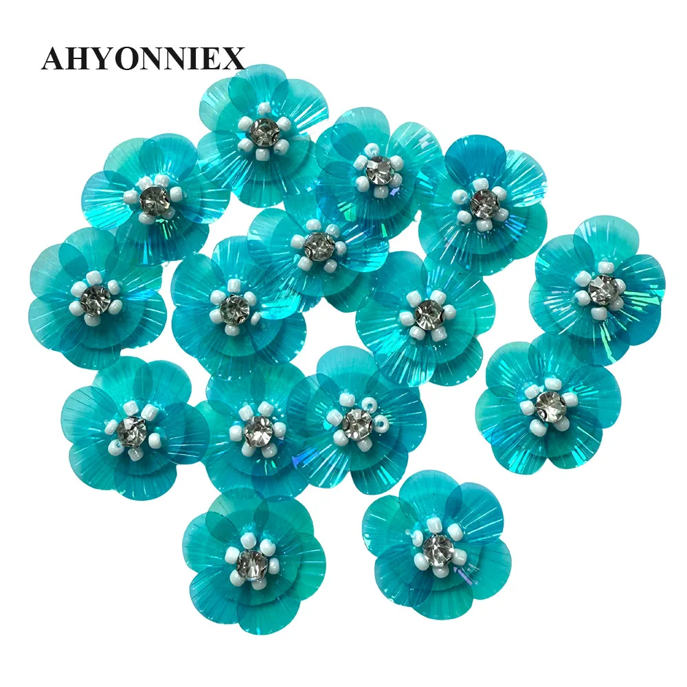 10 Pieces Sequins Beaded Flower Applique Small Patch for Clothing DIY Decoration