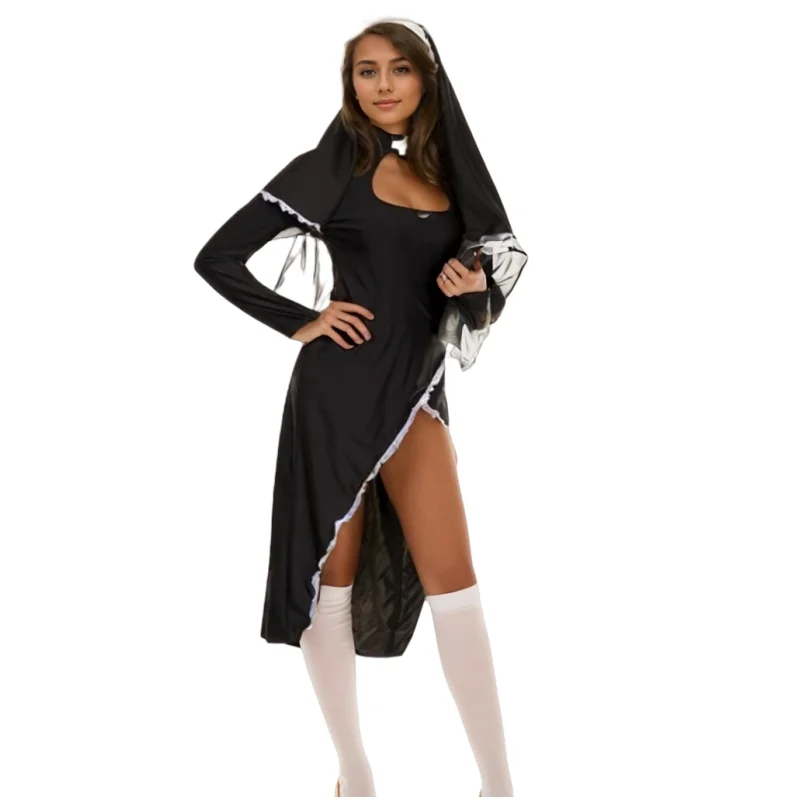 F1349 Black And White Sexy Nun Costumes