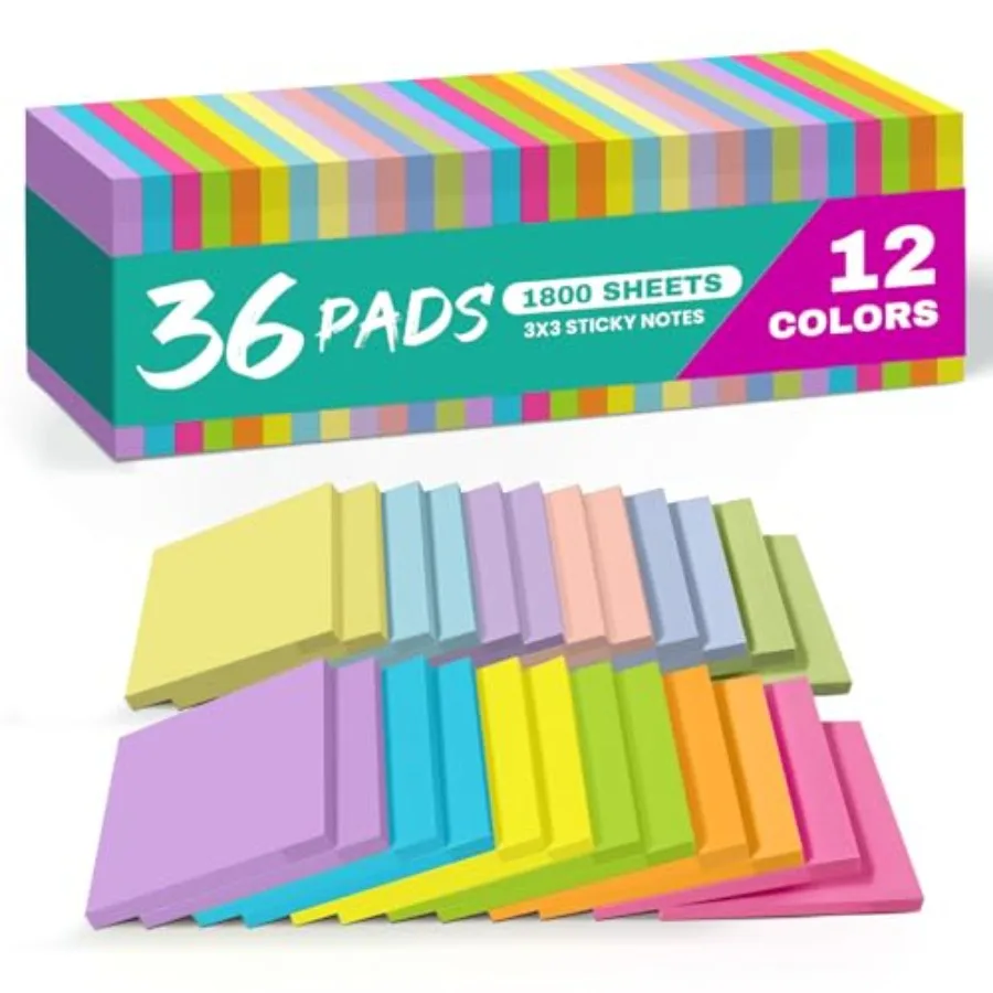 

Sticky Notes, Pads, 3x3 Inch Self-Stick Note Pads, Perfect for Office, Study, and Daily Life Organization