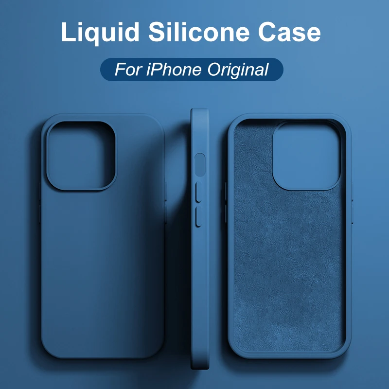 Original Liquid Silicone Case For iPhone 15 14 13 12 11 Pro Max Mini 7 8 Plus X XR XS Bumper Shockproof Soft Cover Accessories