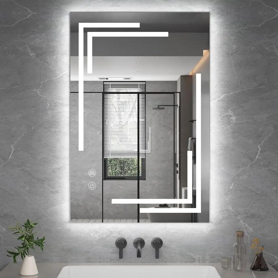 

Светодиодное зеркало для ванной с подсветкой, уникальная фронтальная подсветка для стены ванной комнаты, память, 3 регулируемых цвета, плавная регулировка яркости, LED