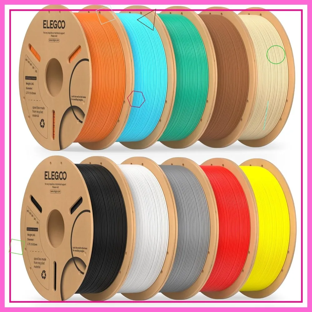 

PLA Filament Bundle 10KG 1.75mm 3D Printer Filament +/-0.02mm 10 Colors 1kg Spool