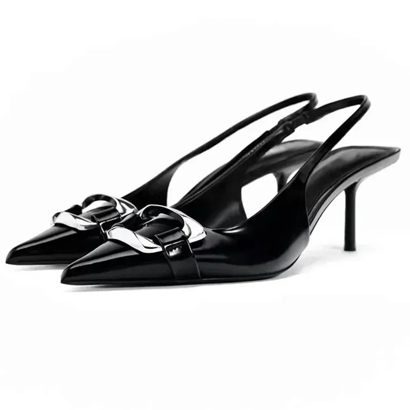 

Лето 2024, роскошные брендовые дизайнерские босоножки на высоком каблуке, женские пикантные туфли-лодочки с острым носком, на тонком каблуке с ремешком сзади, с открытым каблуком, банкетные туфли