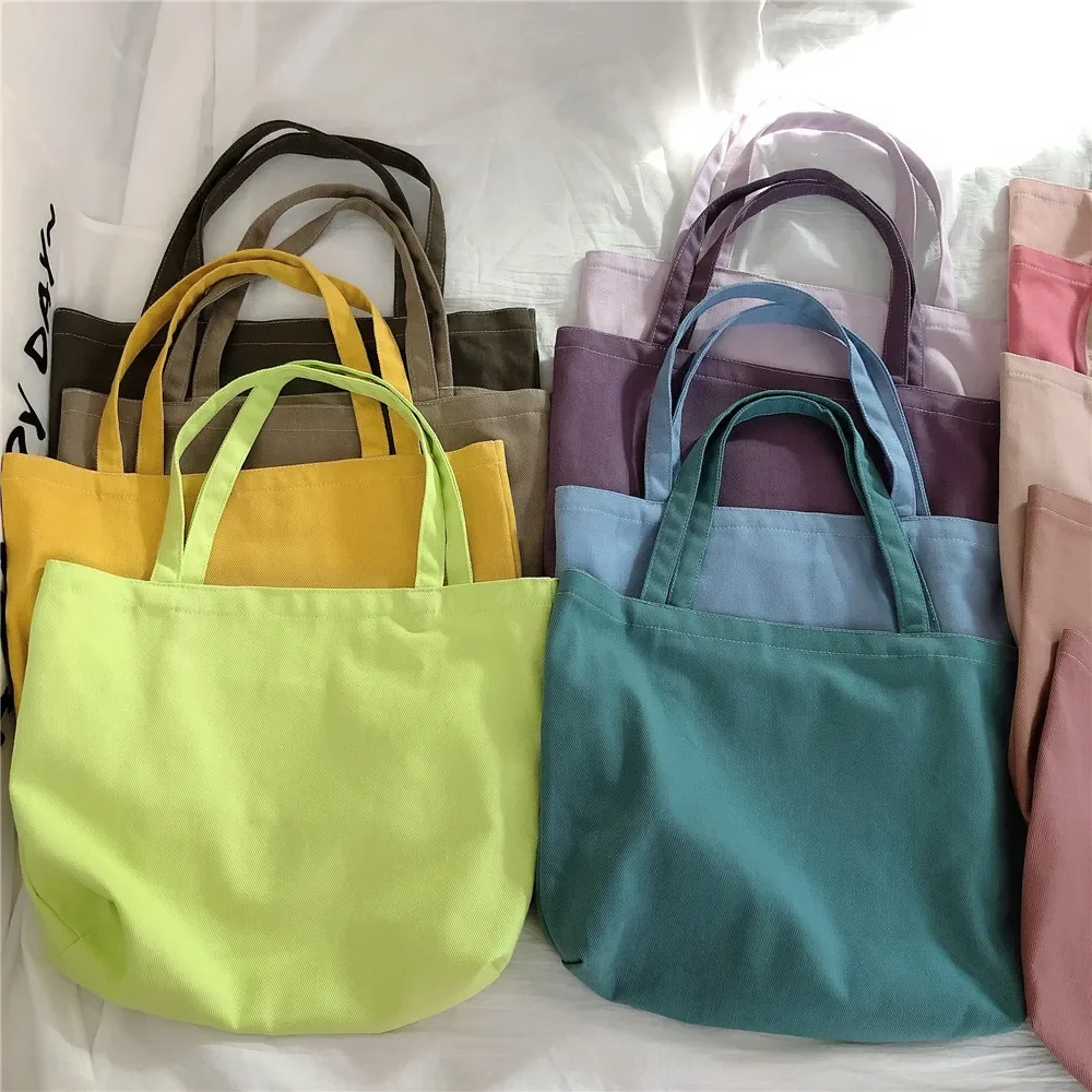 Teenager Multi Color Reusable Cotton Morandi Tote Bag Female Eco-friendly Vegan Canvas Fabric Big Capacity Top-handle Handbag