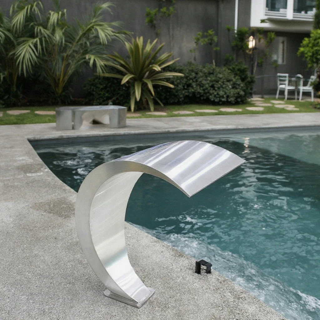 Fonte cascata cascata de piscina de aço inoxidável com lâmina