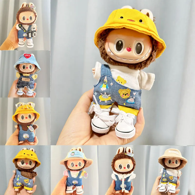 

For 15/17cm Labubu Idol Doll Clothes Set Yellow Duck Hat Kindergarten children outfit labubu 3.0 Mini Doll Clothing Accessories