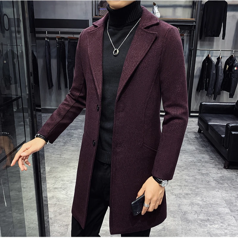 

Autumn/winter Men's Overcoats Korean Version In The Long Slim-fitting Felt Fabric Business Leisure Daily Men's Fashion Trench