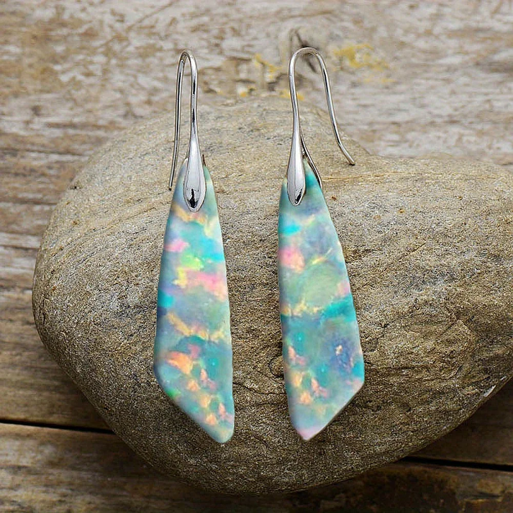 2pcs Fashionable and Exquisite Retro Bohemian Imitation Opal Geometric Dangle Earrings for Women Men Birthday Anniversary Gift