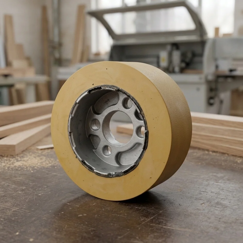 Rubber Encased Drive Roller for Wood Milling and Planing Machines Optimized for Vibration Reduction and Consistent Feed Rate