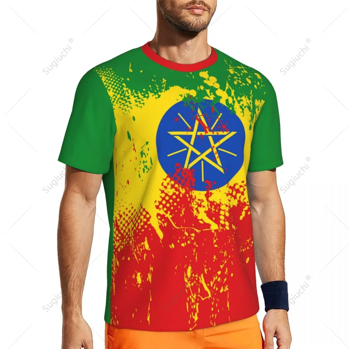 تصميم حصري إثيوبيا العلم الحبوب ثلاثية الأبعاد مطبوعة الرجال لتشغيل الدراجة كرة القدم تنس اللياقة البدنية الرياضة شبكة المشجعين تي شيرت قصير #4