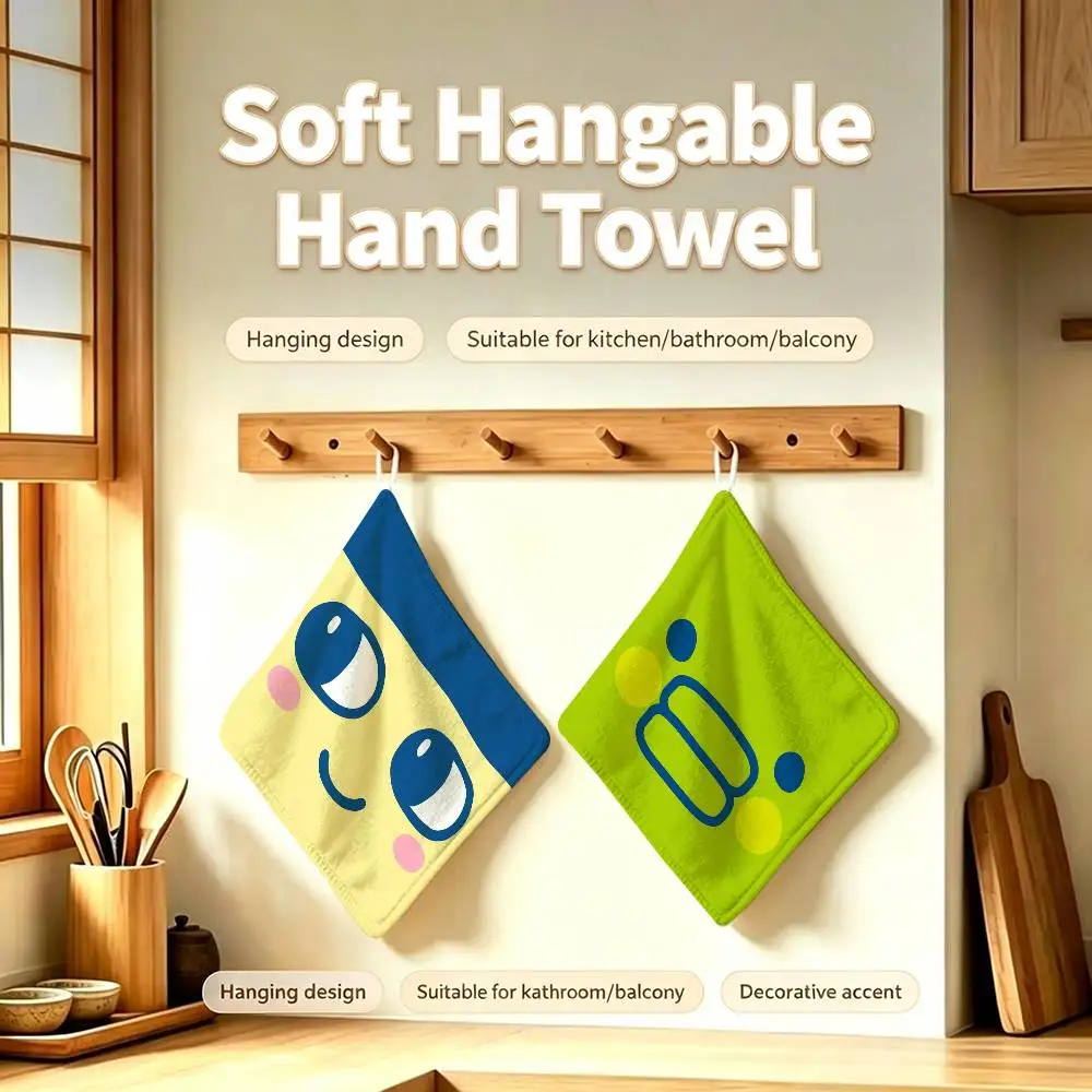 funny carton T-Tamagotchi kuchipatchi Hanging Style Hand Wiping Towel Polyester Cotton Anti-fade For Indoor Kitchen Living Room