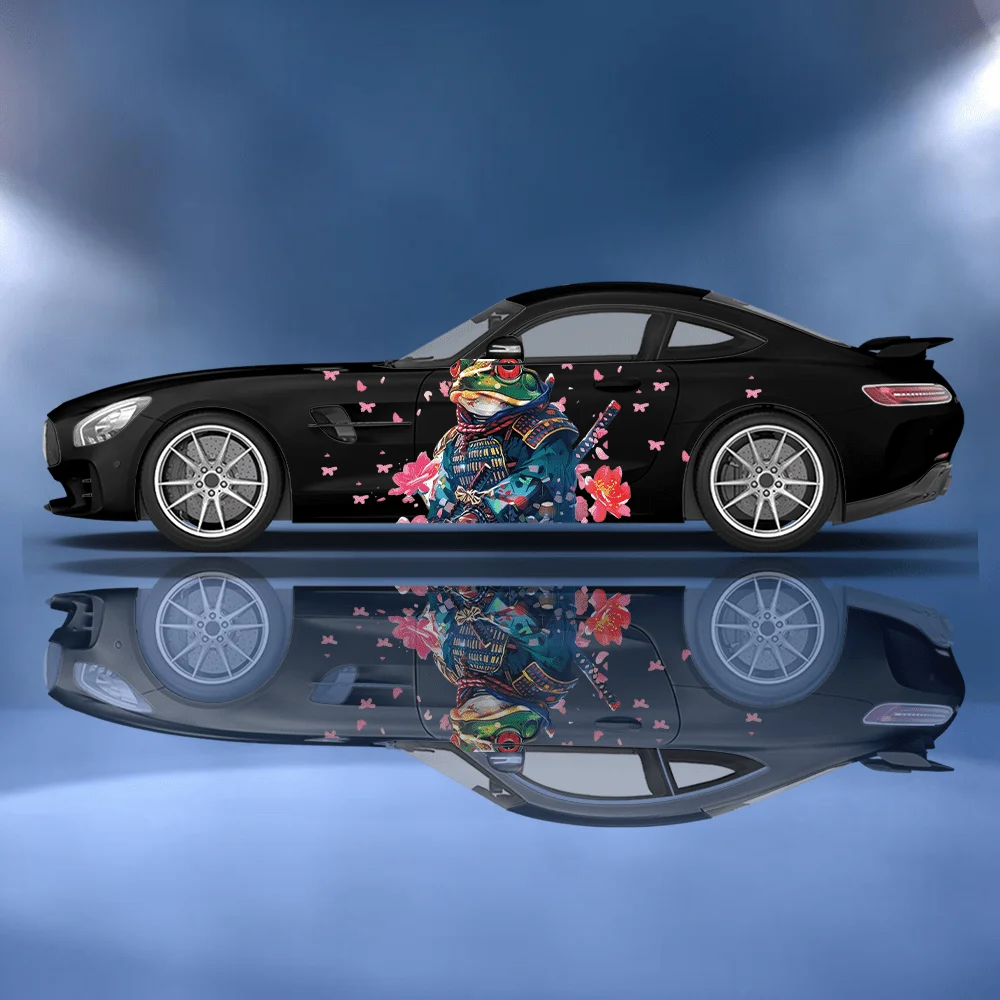 Funny Ninja Frog with Sword, Flower Petal Car Sticker, Full Body Floral Decoration to Cover Scratches, Waterproof Car De car vin