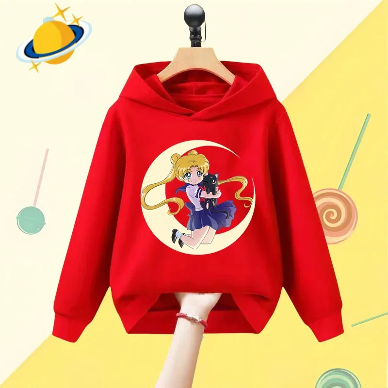 Sailor Moon Anime dziecięca bluza z kapturem gra nadruk kreskówkowy jesienno-zimowa bluza z długim rękawem chłopcy dziewczęta Kawaii top na co dzień