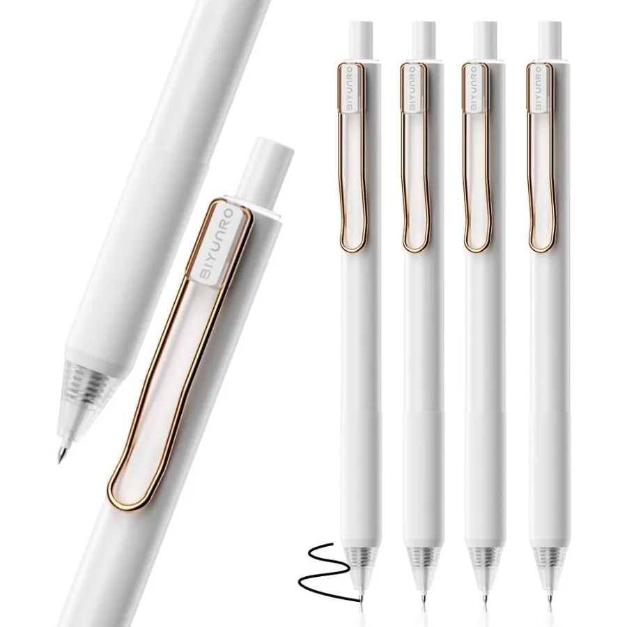 أقلام جل حبر أسود 4 قطع 0.5 ملم قلم كتابة ناعم ونقطة دقيقة للوازم المدرسية المكتبية باللون الأبيض #1