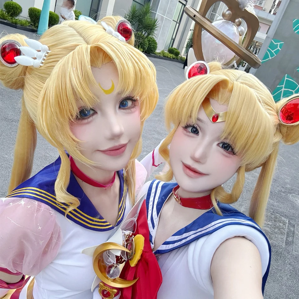 Anime Cosplay Sailor Moon Perücke Tsukino Usagi Goldgelbe Prinzessin Serenity Lange Lockige Synthetische Haare Kostüm-Perücke für Halloween – Detail 6