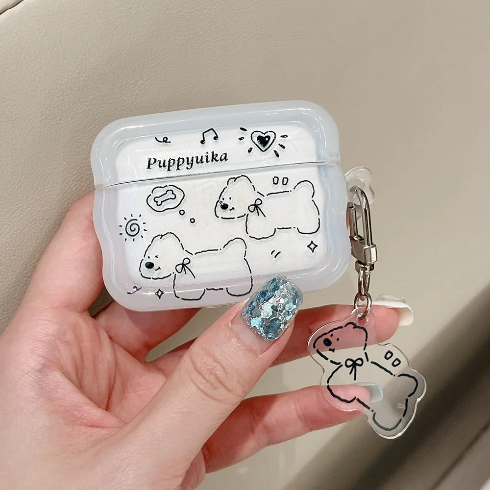 INS Cartoon Graffiti Line Dog Keychain Earphone Case for Apple Airpods Pro 2nd Soft Headphone Cases for Air Pods 1 2 3 Cover Bag