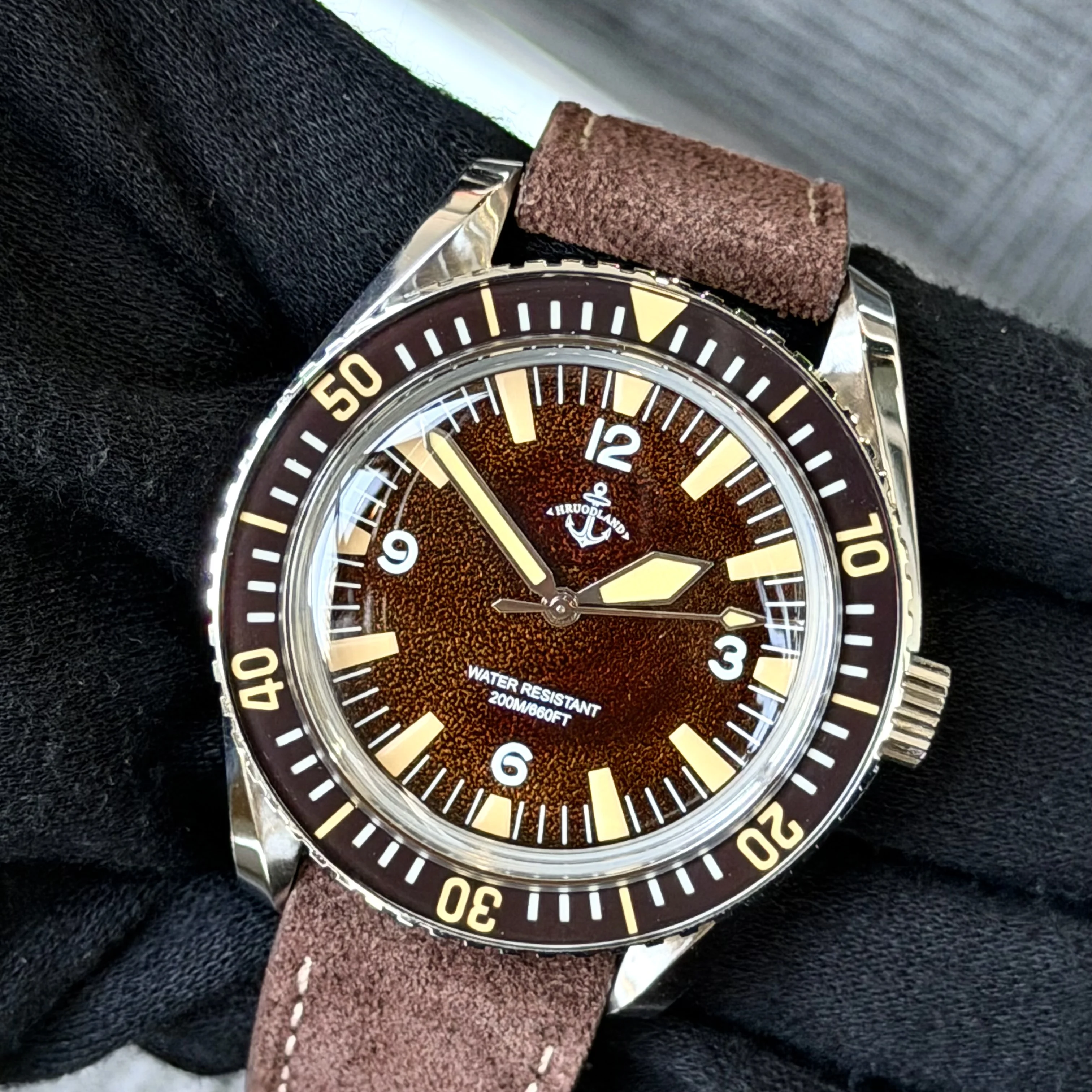 Hruodland 2026 New Automatic Watch Men HZ2565 Movement Tropical Antique Brown Dial 41MM 316L Steel Case 20ATM Water Reloj Hombre