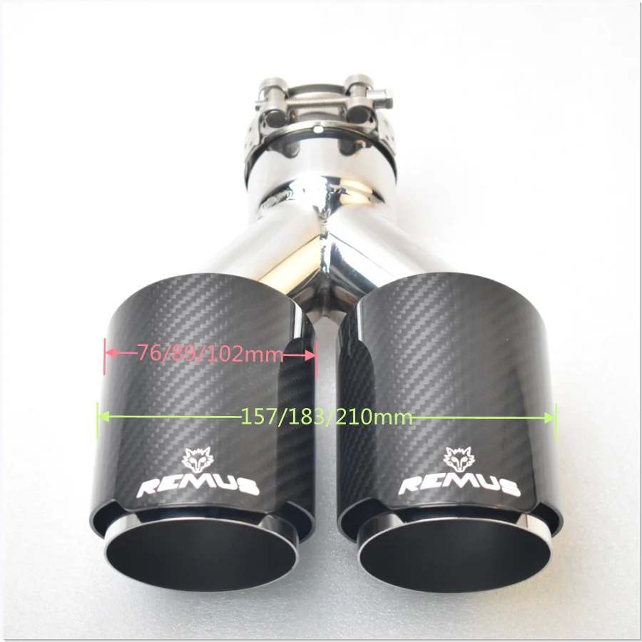 REMUS Car Carbon Fiber Glossy Muffler Tip Y Shape Double Exit Exhaust Pipe Mufflers Nozzle Decoration Universal Stainl  w222 tip