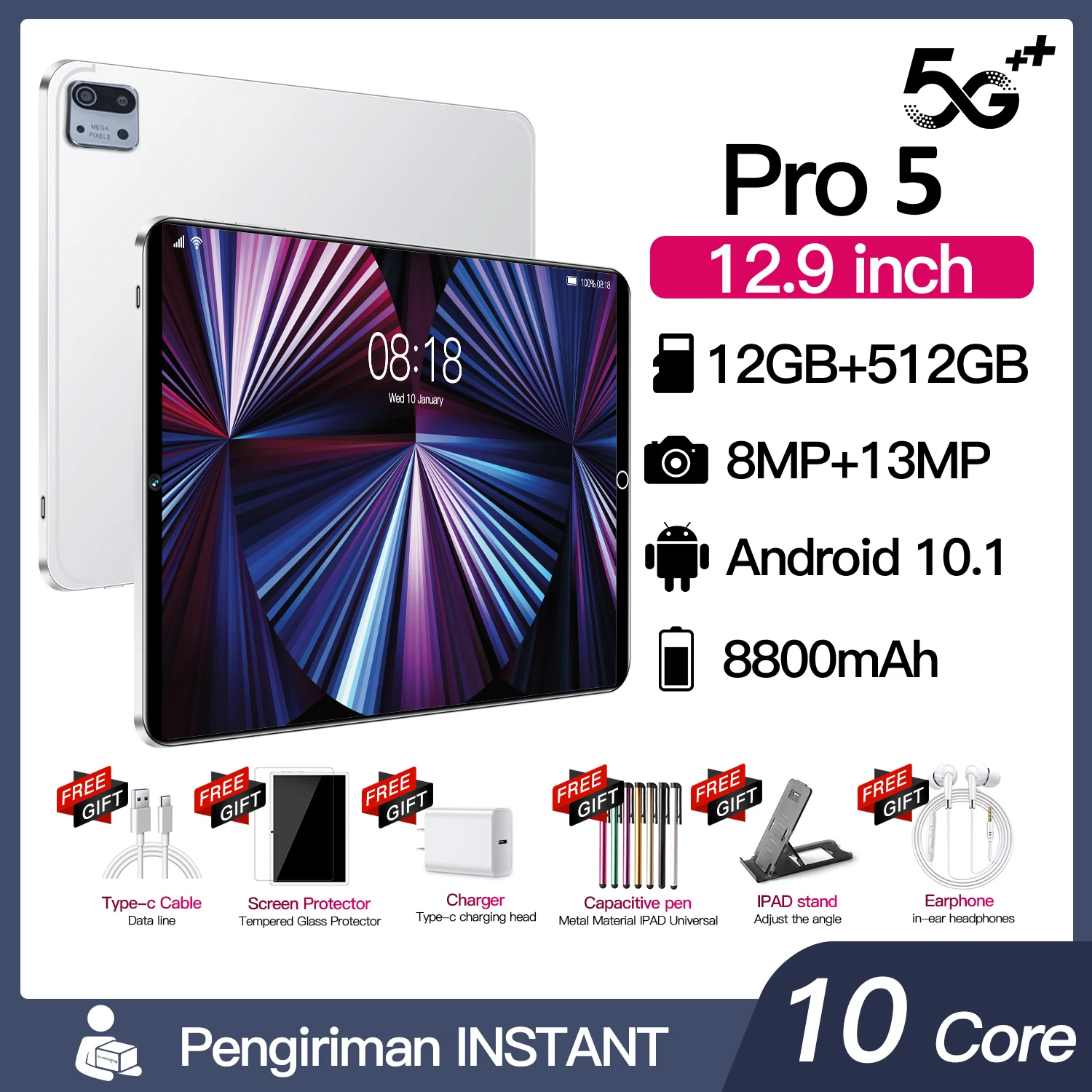 

New Tablet X6Pro Android 10.1 12.9-inch 4K HD Screen Deca-Core 12GB RAM 512GB ROM MIK6797 5G GPS 8MP+13MP Drop-proof Tablet Case