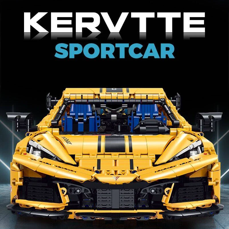Klemmbausteine C8 Z06 1:8 Sportrennwagen mit Motor RC Bausteine Technisches Hypercar-Fahrzeug Modellbausatz Jungen Spielzeug Erwachsene Kinder Geschenk 3788 Teile