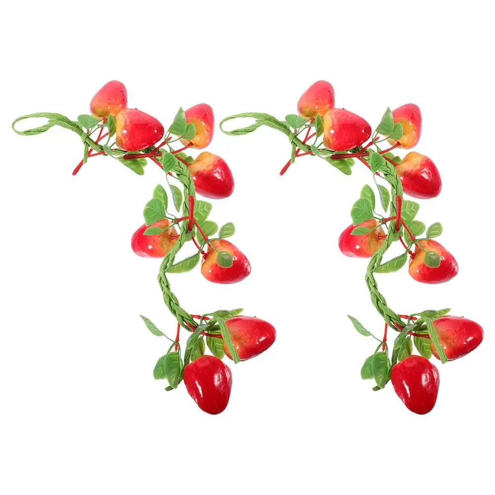 2 Pcs Berry Garland Artificial Fruit Creative Decoration Fake Wall Ornaments Fruits Simulated Red Hanging Simulation