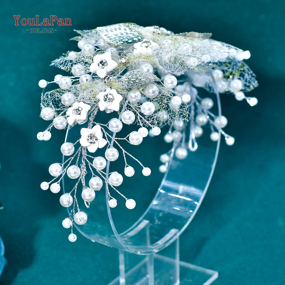 

TOPQUEEN Bride Pearl Headband Wedding Headwear Shining Alloy Leaf Bridesmaid Headpiece Handmade Banquet Party Hair Jewelry HP923