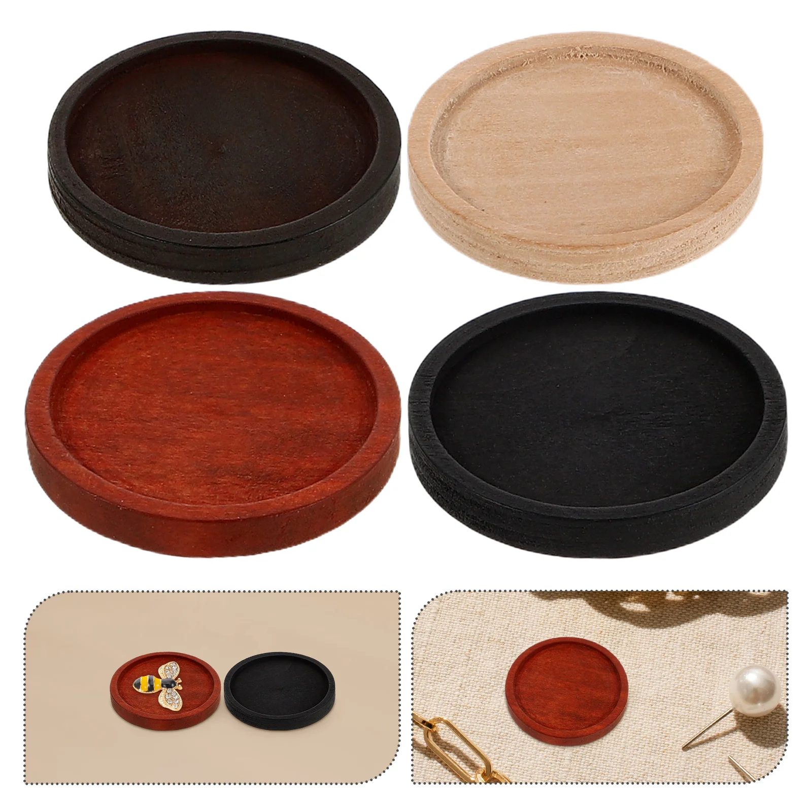 

40pcs Dollhouse Miniature Serving Trays Vintage Round Decorative Trays Wooden Tray For Jewelry Display And DIY Crafts Home Decor