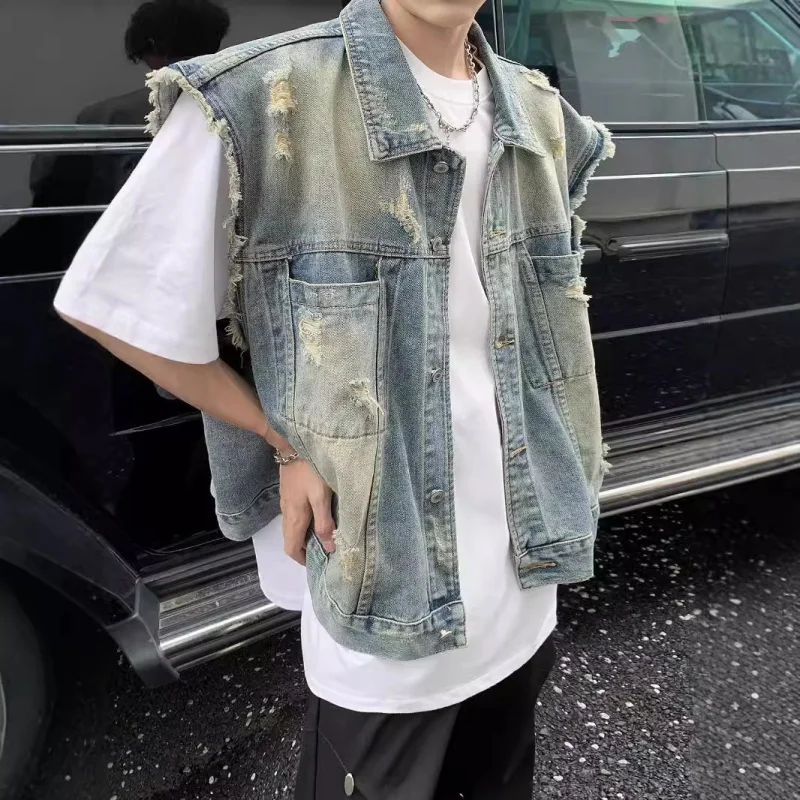 

American Style Washed Vest Men, Autumn Trendy Loose Casual Versatile Cool Vintage Sleeveless