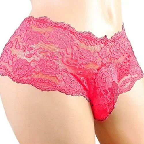 Men\'s Sexy Lace Lingerie Panties Gays Sissy Bulge Briefs Underwear Shorts Nightclub Stage See Through Hollow Out Men\'s Panties