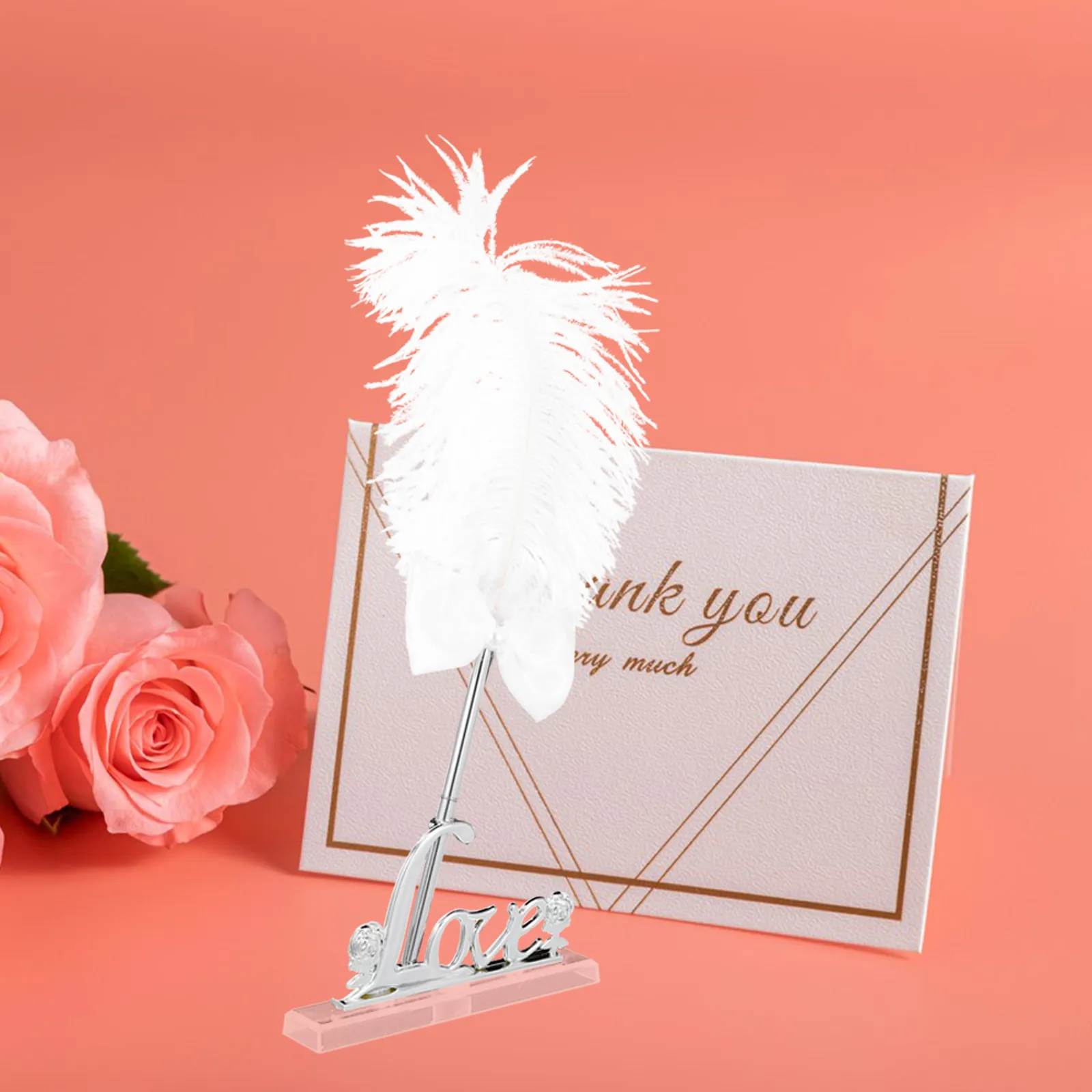 Premium Metal Wedding Sign Pen with Elegant English Letter Base Chic Romantic Guest Book Writing Pen for Wedding Engagement
